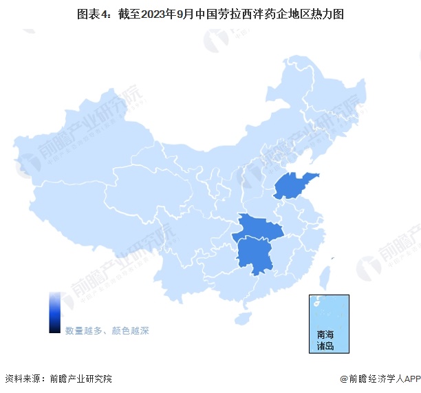 图表4：截至2023年9月中国免费药企地区热力图